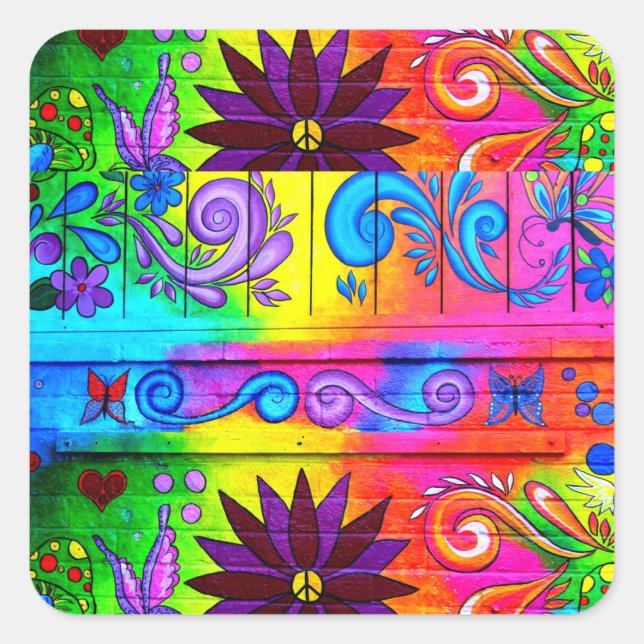 Hippie-Groovy-Aufkleber der 70er Jahre Quadratischer Aufkleber (Vorderseite)