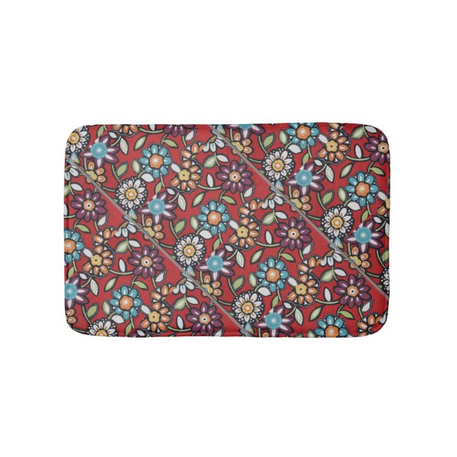 Hippie Groovy Blume rot Badematte (Vorderseite)