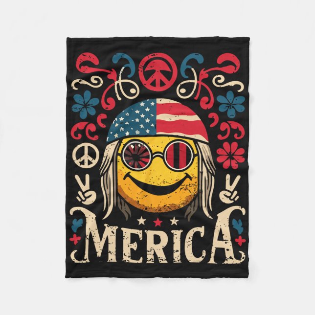 Hippie Groovy Face 4. Juli US Flag Groovy Deco m Fleecedecke (Vorderseite)