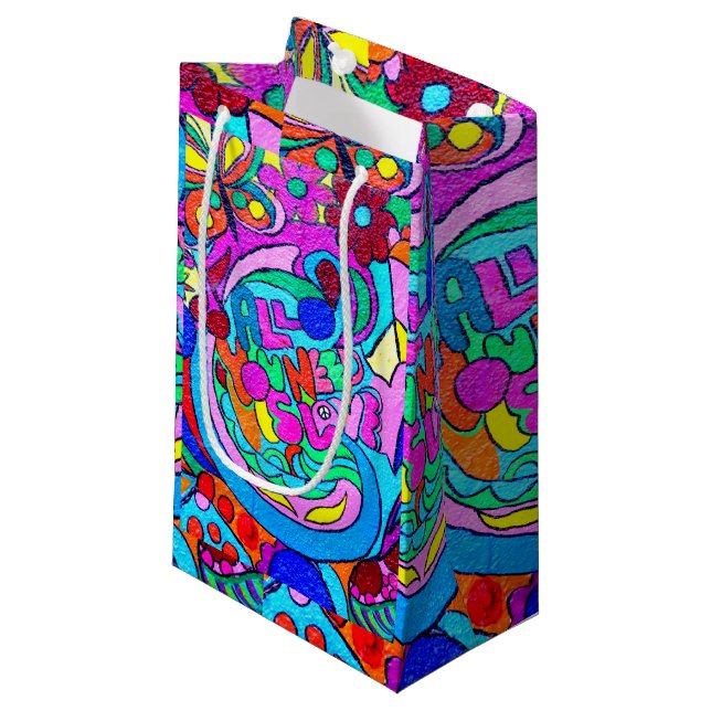 Hippie Groovy Frieden und Liebe Kleine Geschenktüte (Vorderseite Schrägansicht)