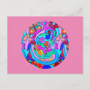 Hippie Groovy Liebe rosa Postkarte