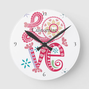 Hippie Groovy Liebe Sign Thunder_Cove Runde Wanduhr