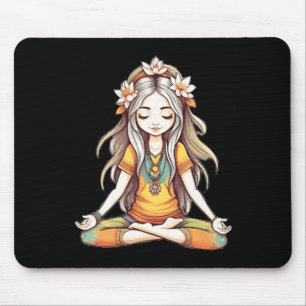 Hippie Groovy Mädchen in voller Lotus Yoga-Pose Ku Mousepad