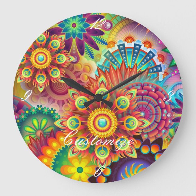 Hippie Groovy Techno Psychedelic Thunder_Cove Große Wanduhr (Vorderseite)
