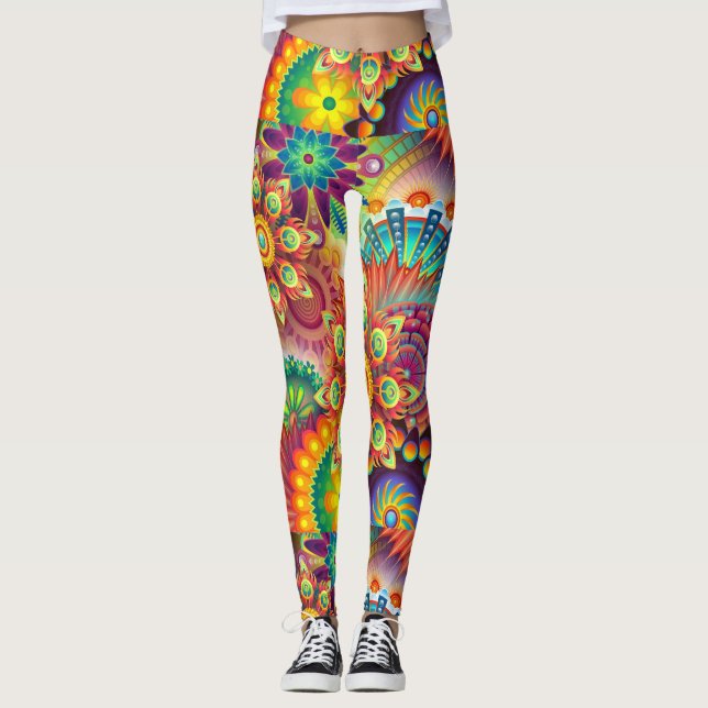 Hippie Groovy Techno Psychedelic Thunder_Cove Leggings (Vorderseite)