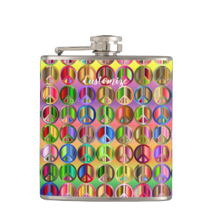 Hippie groovyThunder_Cove Friedenssymbole Flachmann