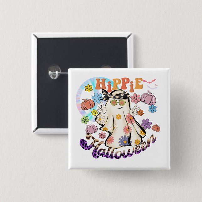 Hippie Halloween Ghost Retro Halloween Button (Vorne & Hinten)