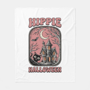 Hippie Halloween Katze Spukhaus Vintage Design_ Fleecedecke