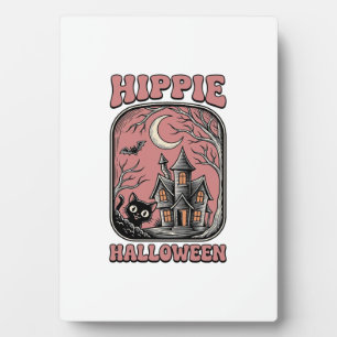 Hippie Halloween Katze Spukhaus Vintage Design_ Fotoplatte