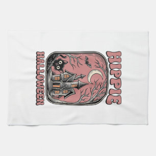 Hippie Halloween Katze Spukhaus Vintage Design_ Geschirrtuch