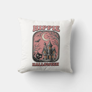 Hippie Halloween Katze Spukhaus Vintage Design_ Kissen