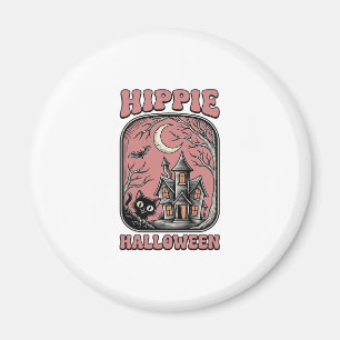 Hippie Halloween Katze Spukhaus Vintage Design_ Magnet