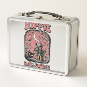 Hippie Halloween Katze Spukhaus Vintage Design_ Metall Brotdose