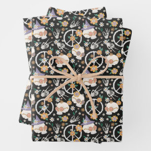 Hippie Halloween Skulls und Blume Muster Geschenkpapier Set
