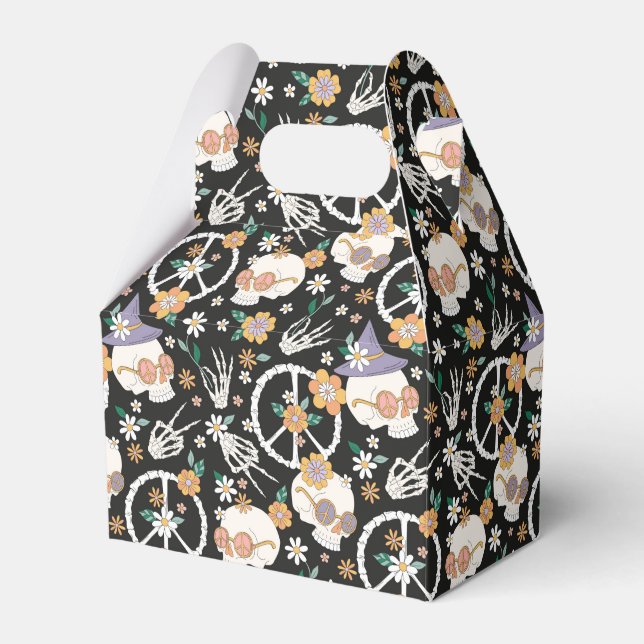Hippie Halloween Skulls und Blume Muster Geschenkschachtel (Vorderseite)