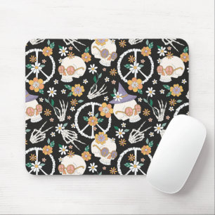 Hippie Halloween Skulls und Blume Muster Mousepad