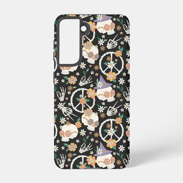 Hippie Halloween Skulls und Blume Muster Samsung Galaxy Hülle (Rückseite)