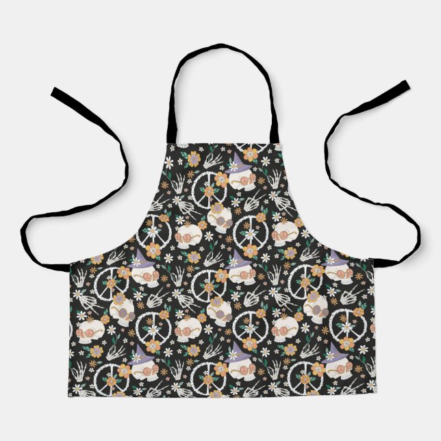 Hippie Halloween Skulls und Blume Muster Schürze (Vorderseite)
