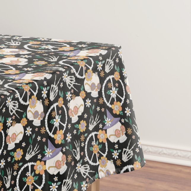 Hippie Halloween Skulls und Blume Muster Tischdecke (Beispiel)
