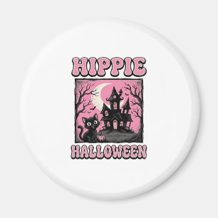Hippie Halloween Vintage Spukhaus Katze T-Shirt_1 Magnet