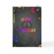 Hippie Happy Birthday Card in Schwarz