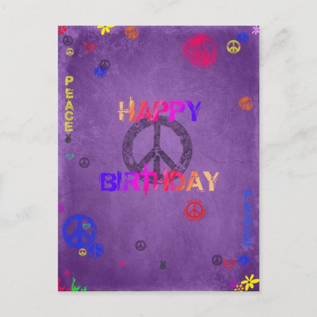 Hippie Happy Birthday Postcard Lila Postkarte (Vorderseite)