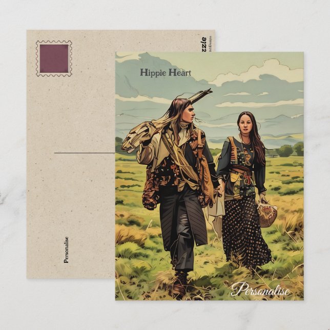 Hippie Heart Liebe Man Frau Vintag Personal Postkarte (Vorne/Hinten)