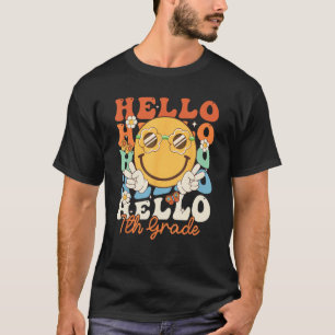 Hippie Hello 7th Grade Retro Groovy Zurück in Scho T-Shirt