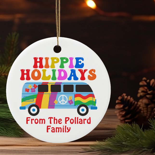 Hippie Holidays Niedlich Retro 70er Custom Christm Keramik Ornament (Von Creator hochgeladen)