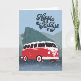 Hippie Holidays Retro Bus & Tree Grußkarte Karte