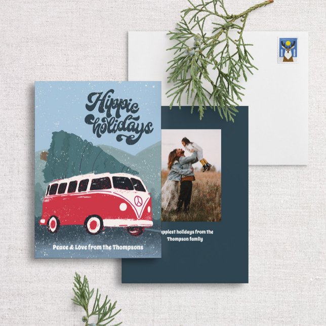 Hippie Holidays Retro Bus Urlaubskarte Feiertagskarte (Von Creator hochgeladen)