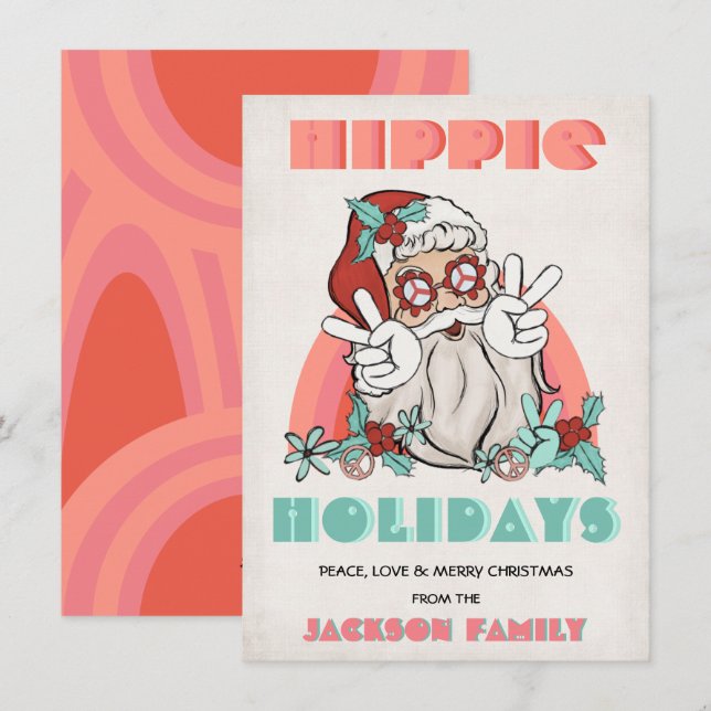 Hippie Holidays Weihnachten Retro Weihnachtskarte (Vorne/Hinten)