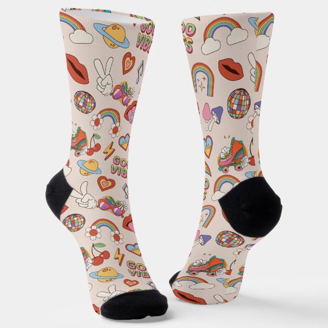 Hippie Icons Muster Socken (Gewinkelt)