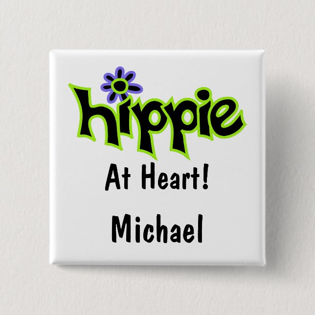 Hippie im Abzeichen "Black Lime Green Art" Button (Vorderseite)