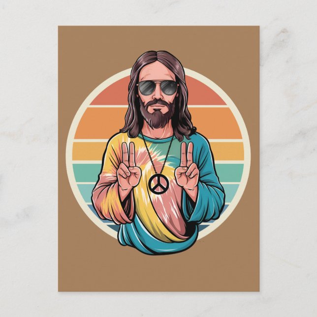Hippie Jesus Friedenszeichen Postkarte (Vorderseite)