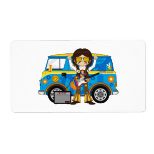 Hippie-Junge mit Gitarre u. Reisemobil