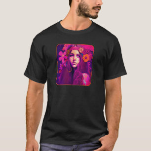 Hippie-Kind in rosa mit Blume in ihrem Haarbürtel T-Shirt