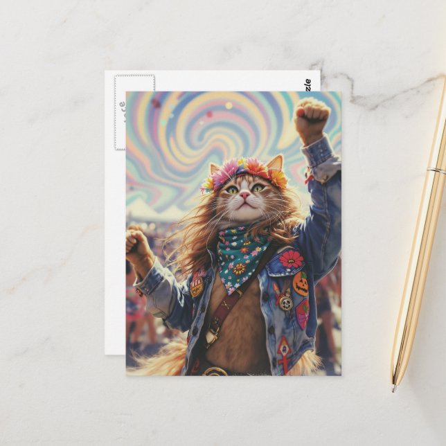 Hippie Kitty Postkarte (Vorderseite/Rückseite Beispiel)