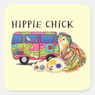 Hippie-Küken Quadratischer Aufkleber
