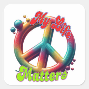 Hippie Liebe Frieden Leben Zählt Custom Quadratischer Aufkleber