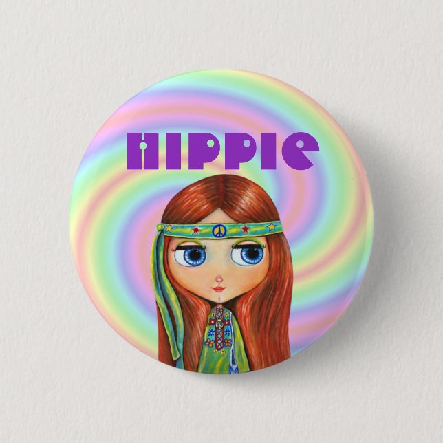 Hippie-Mädchen-Knopf Button (Vorderseite)