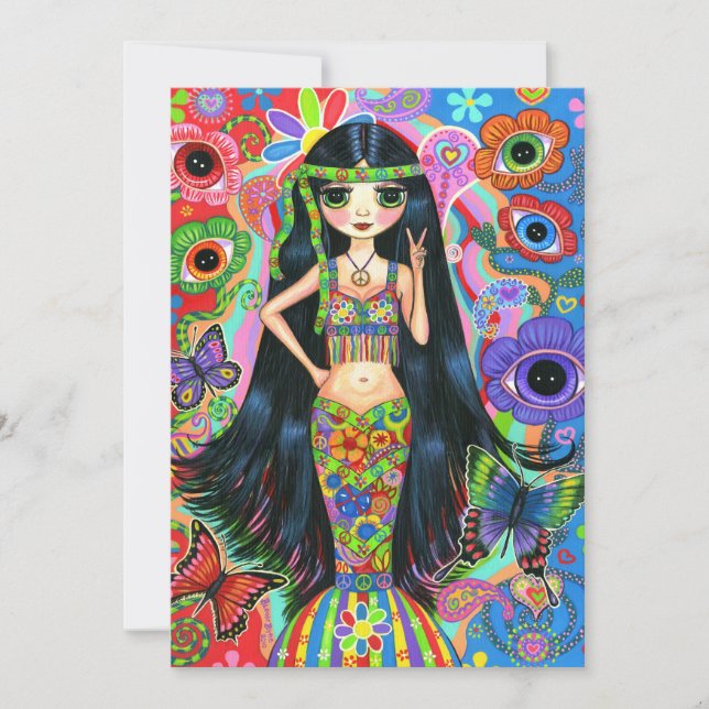 Hippie-Mädchen-Meerjungfrau-Einladung Einladung (Vorderseite)