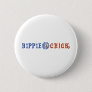 Hippie-Mädchen mit Friedenszeichen Button