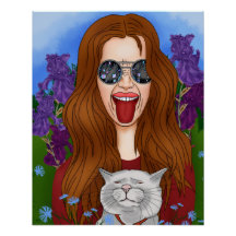 Hippie-Mädchen mit Katze