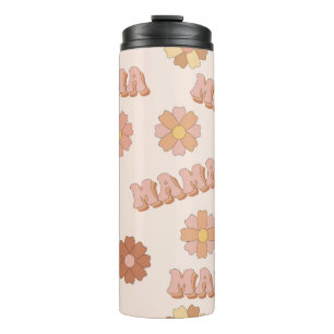Hippie Mama nahtloses Muster. Groovy Hintergrund. Thermosbecher