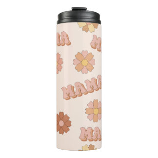 Hippie Mama nahtloses Muster. Groovy Hintergrund.  Thermosbecher