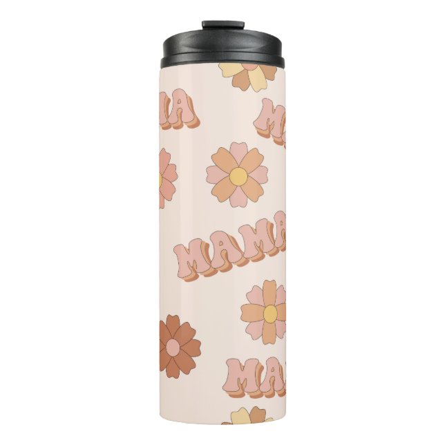Hippie Mama nahtloses Muster. Groovy Hintergrund.  Thermosbecher (Vorderseite)