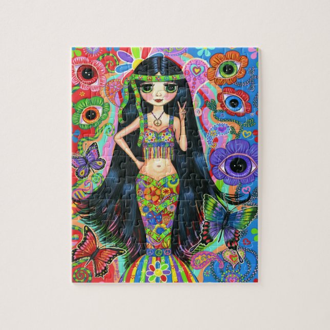 Hippie Mermaid Girl mit Augen-Blume Puzzle (Vertikal)