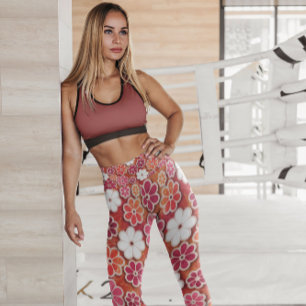 Hippie Orange Floating Floral Gemustert   LEGGINGS