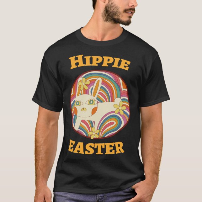 Hippie Ostereier Hunt Niedlich 60 s Happy Bunny Bu T-Shirt (Vorderseite)